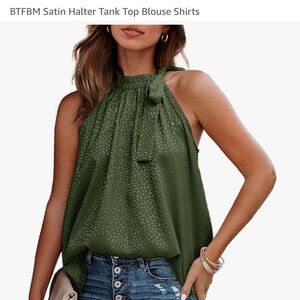 BTFBM Olive Satin Halter Tank Top, Women’s Large